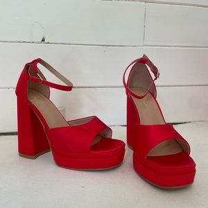 Red Satin Platform Heels